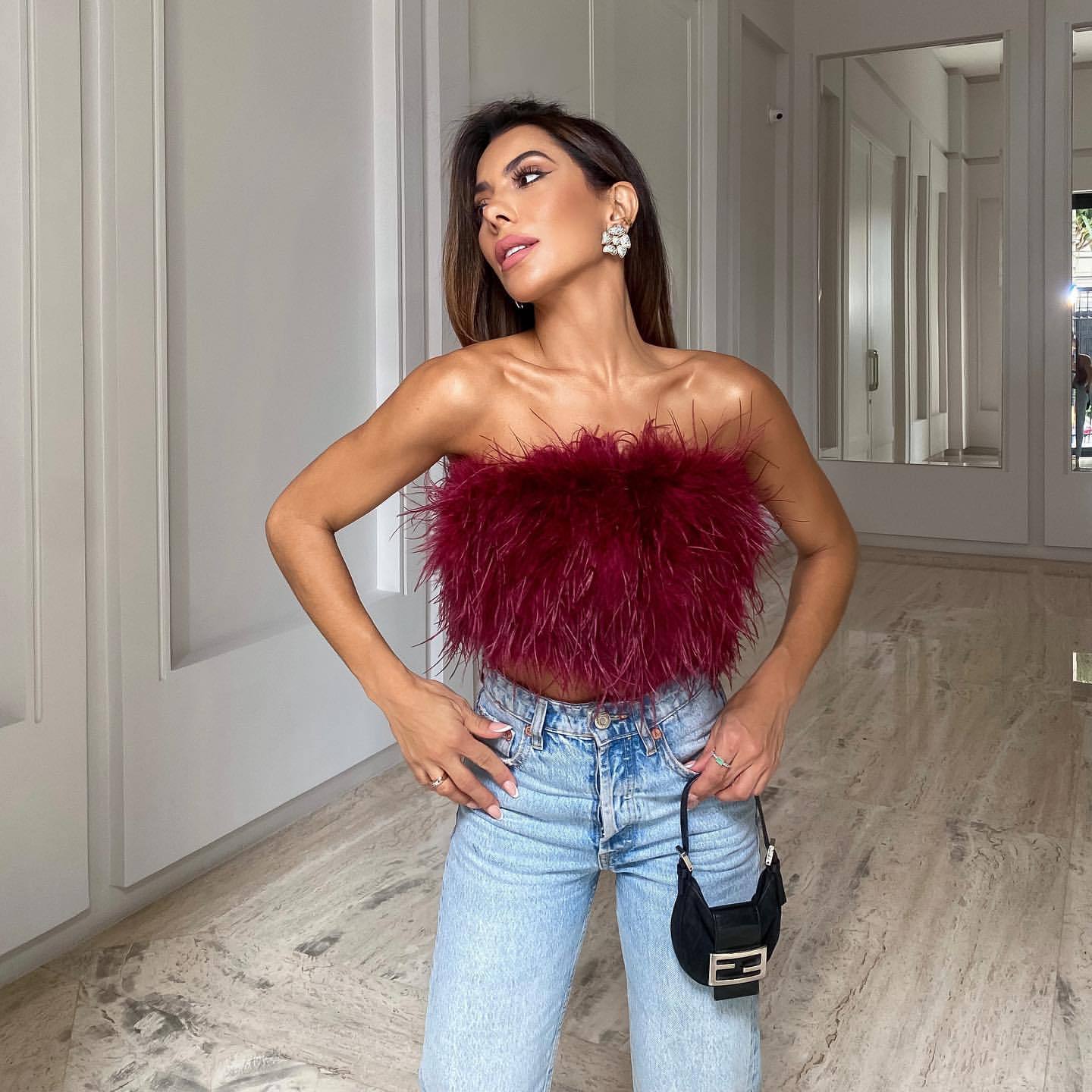 Furry & Fluffy! - Feather Fluff Fur Tube-Top Crop-Top (7518483251288)