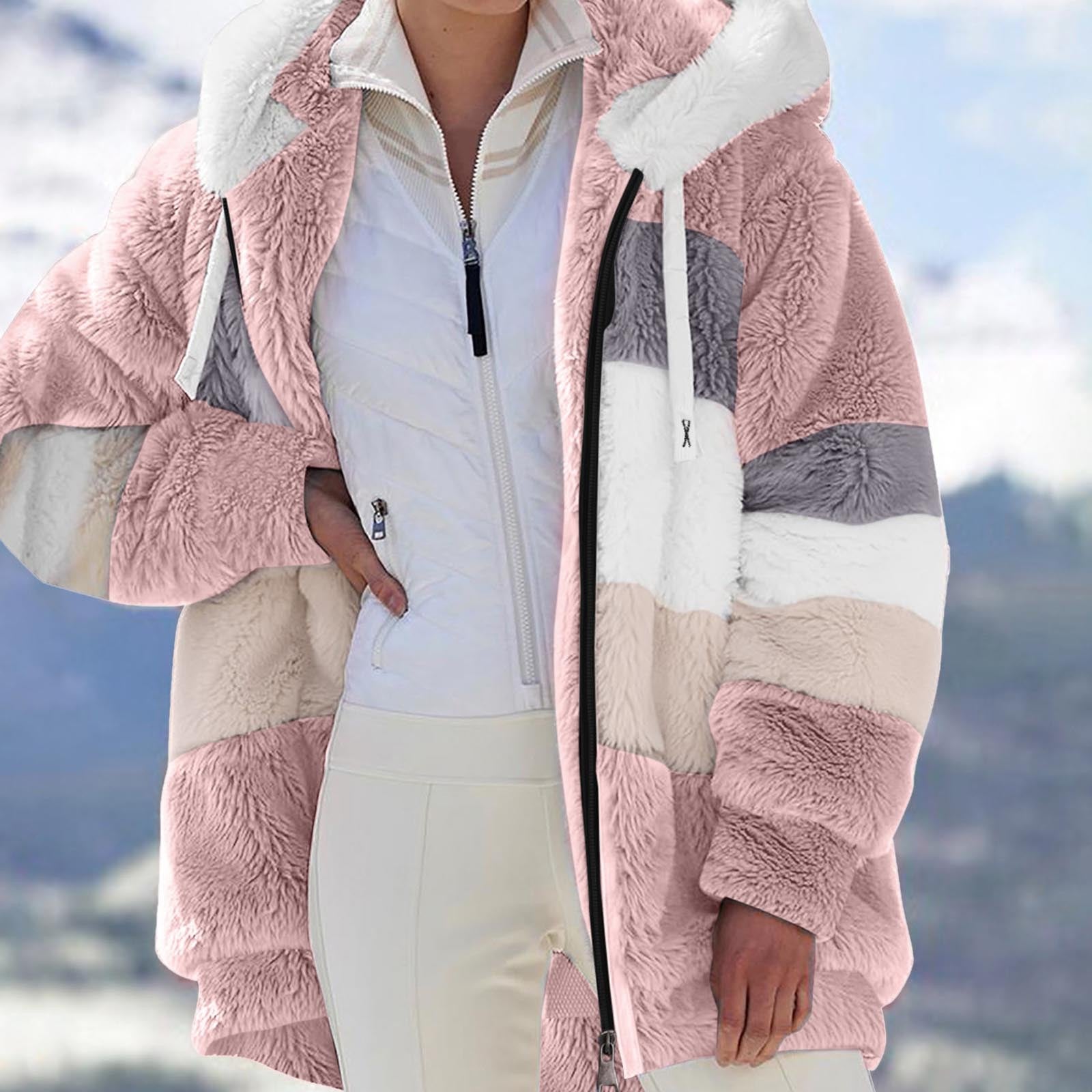 Autumn Winter Loose Plush Multi Color Hooded Jacket for Women (7524905746520)