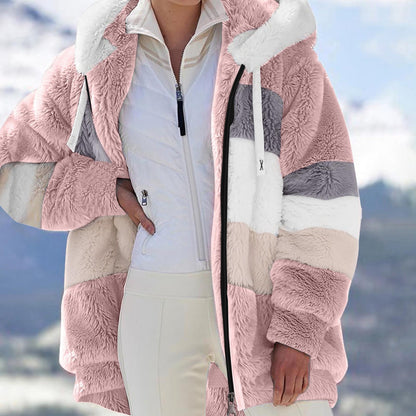 Autumn Winter Loose Plush Multi Color Hooded Jacket for Women (7524905746520)