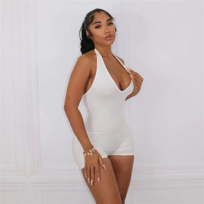 Low-Collar Halter Backless Romper