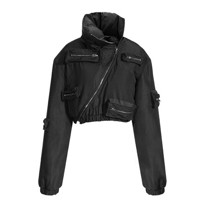Zipper-Pockets Tooling Skirt & Jacket Two-Piece Set