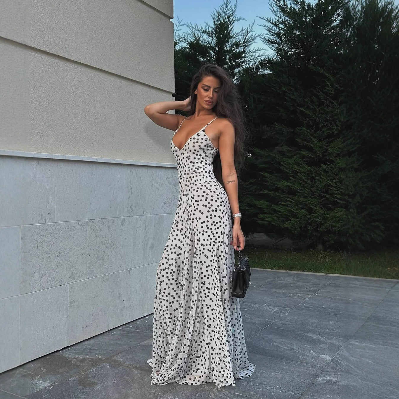 Mesh Floral V-Neck Maxi Dress