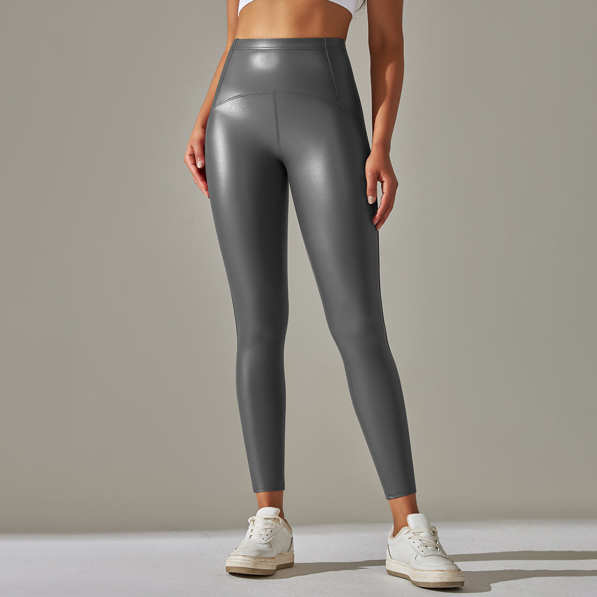 Faux Leather Pants High Elastic Sexy High Waist Solid Color Bright Black Tight Trousers Running Fitness Yoga Pants (7525024039000)
