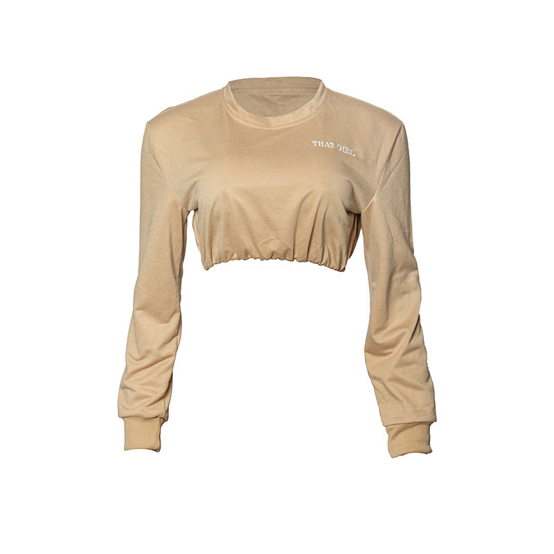 Graphic Cinched - Solid Color Round Neck Long Sleeves Cropped Sweater (7517823467608)