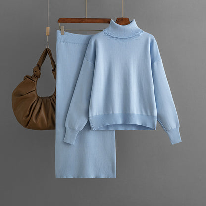 Solid Color Turtleneck Sweater & Sheath Skirt Two-Piece Set (7524297539672)