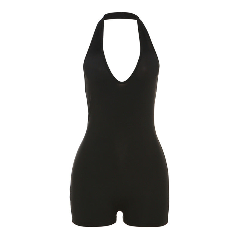 Low-Collar Halter Backless Romper