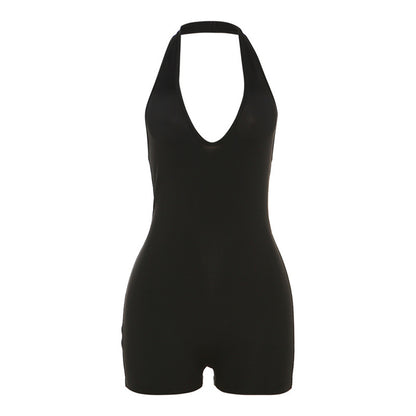 Low-Collar Halter Backless Romper