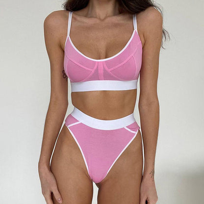 Bra Brief - Contrast Color Adjustable Shoulder Straps Bra & Briefs Set (7516869165144)