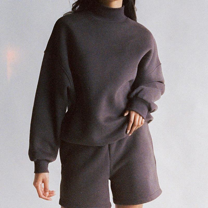 Turtleneck Long-Sleeves - Top Sports Shorts Two-Piece Set (7516838789208)