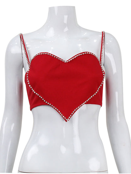 Cropped Diamond & Heart-Shaped Bandeau Top
