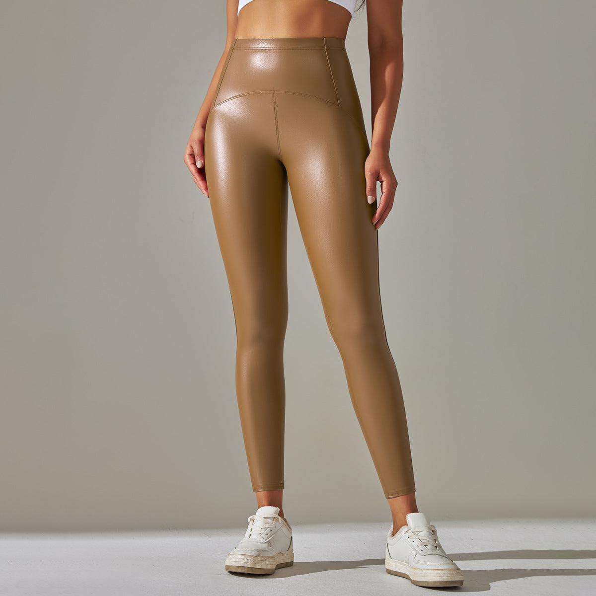 Faux Leather Pants High Elastic Sexy High Waist Solid Color Bright Black Tight Trousers Running Fitness Yoga Pants (7525024039000)