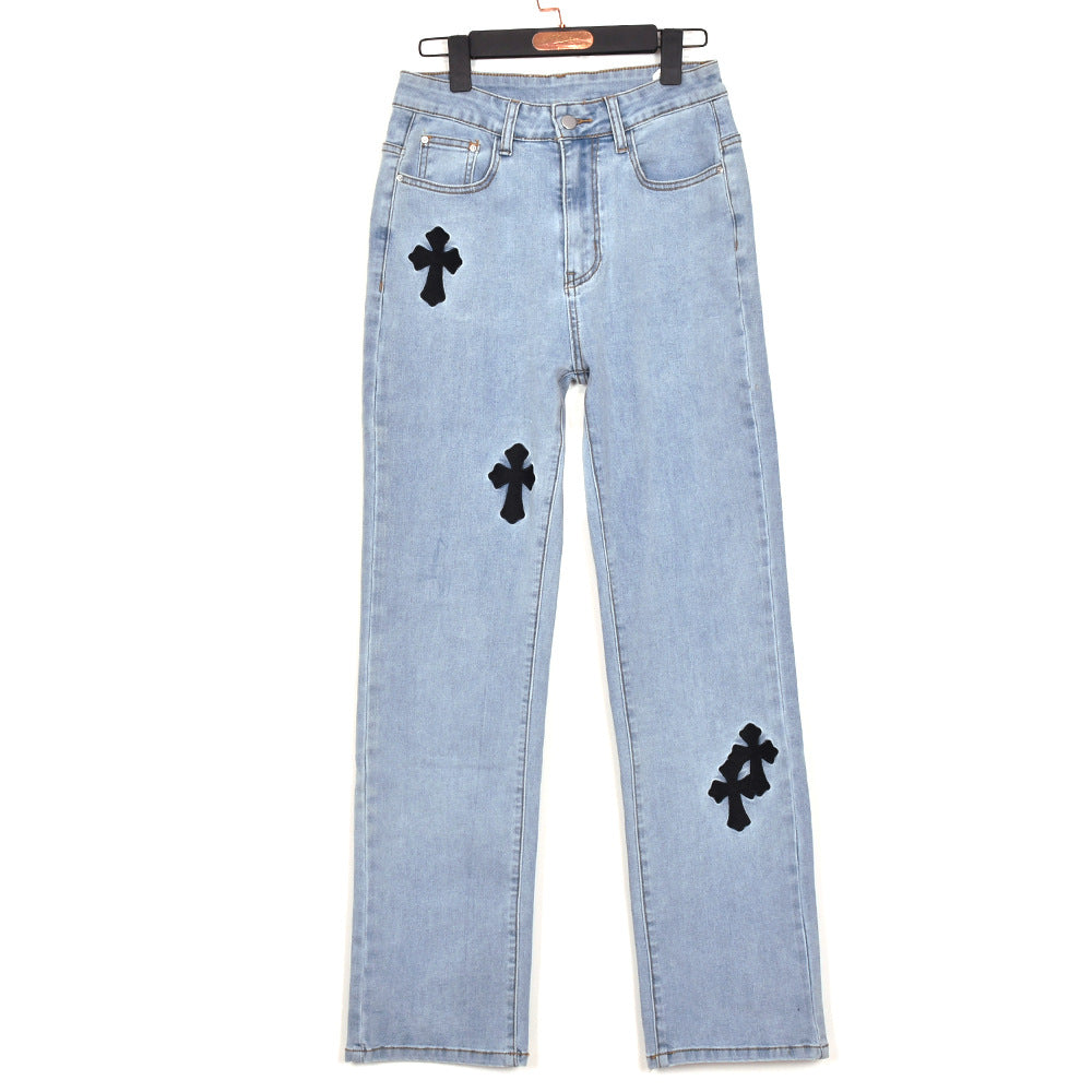 Embroidered Low-Waist Denim Jeans (7524740661336)