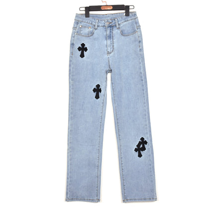 Embroidered Low-Waist Denim Jeans (7524740661336)