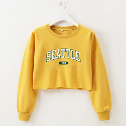 SEATTLE Graphic Printing Long Sleeves Crop-Top Sweater (7517806329944)
