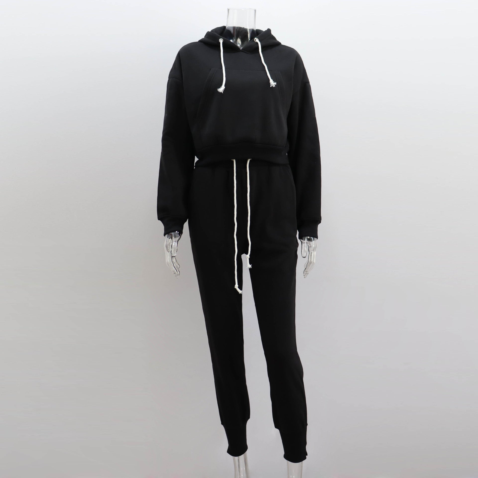Hooded Sweatshirt & Sweatpants Two-Piece Set - Solid Color (7517801676888)