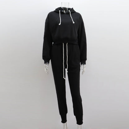 Hooded Sweatshirt & Sweatpants Two-Piece Set - Solid Color (7517801676888)