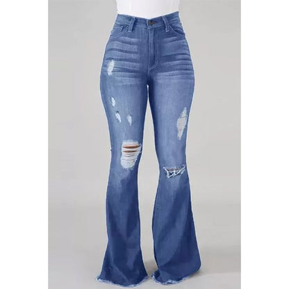 Distressed High-Waist Flared Denim Jeans