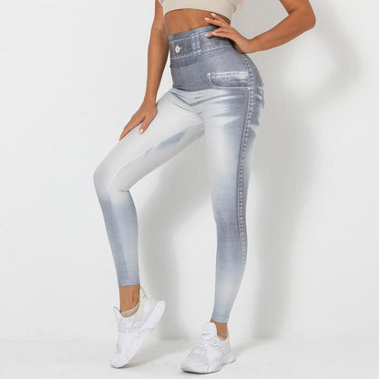 Denim Printing Elastic Yoga Pants (7524750229592)