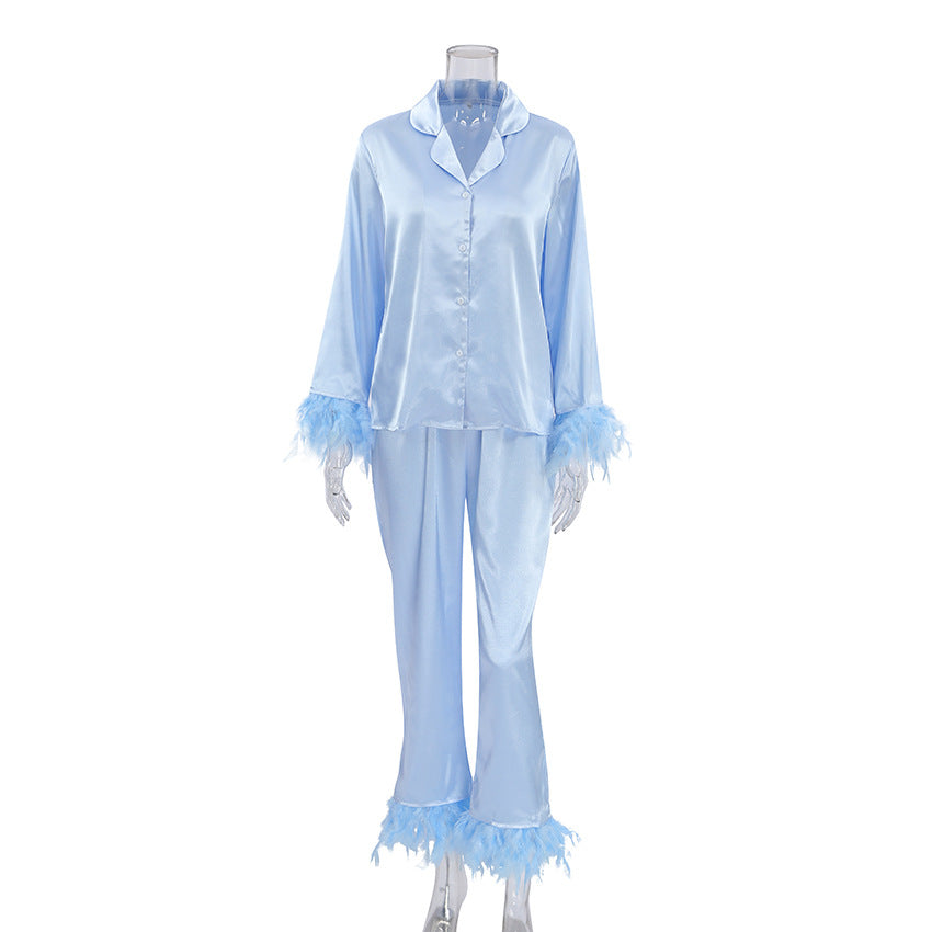 Solid Color Feathers Pajamas Set