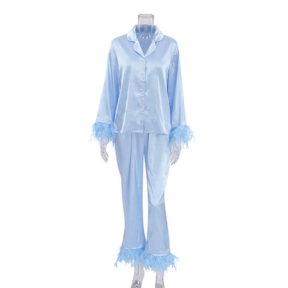 Solid Color Feathers Pajamas Set