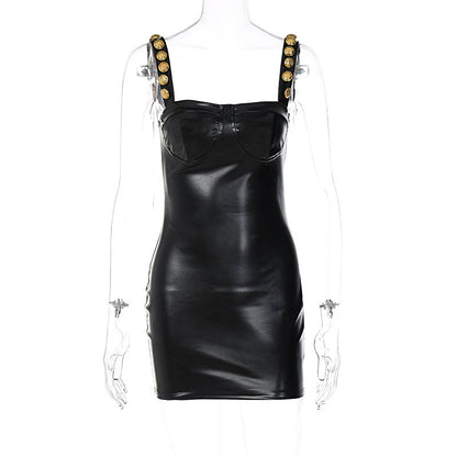 Boats & Buttons - Boat Neck Golden Buttons Sling Tube Top Hip Dress (7516659777624)