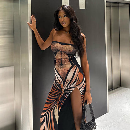 Split Animal Print Maxi Dress