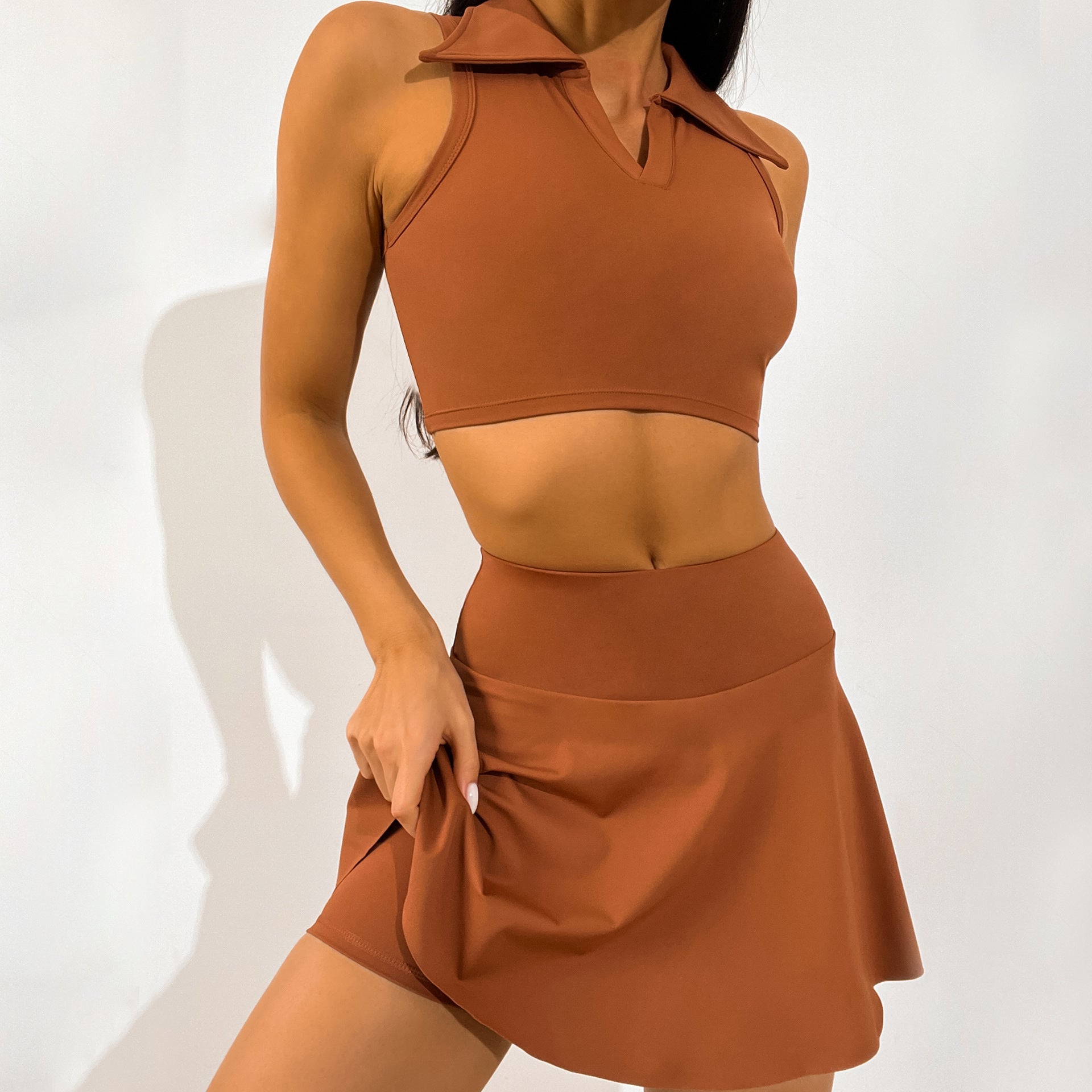 Tannis - Collar Vest Faux & High Waist Skirt Set (7516852551768)