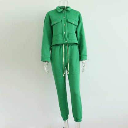 Solid Color Long Sleeves Sweatshirt & Pants Two-Piece Set