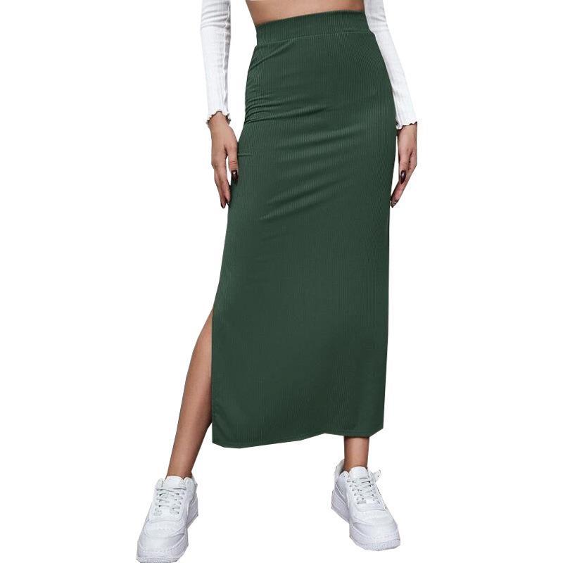 Solid Color Hip Split Skirt