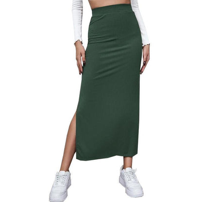 Solid Color Hip Split Skirt
