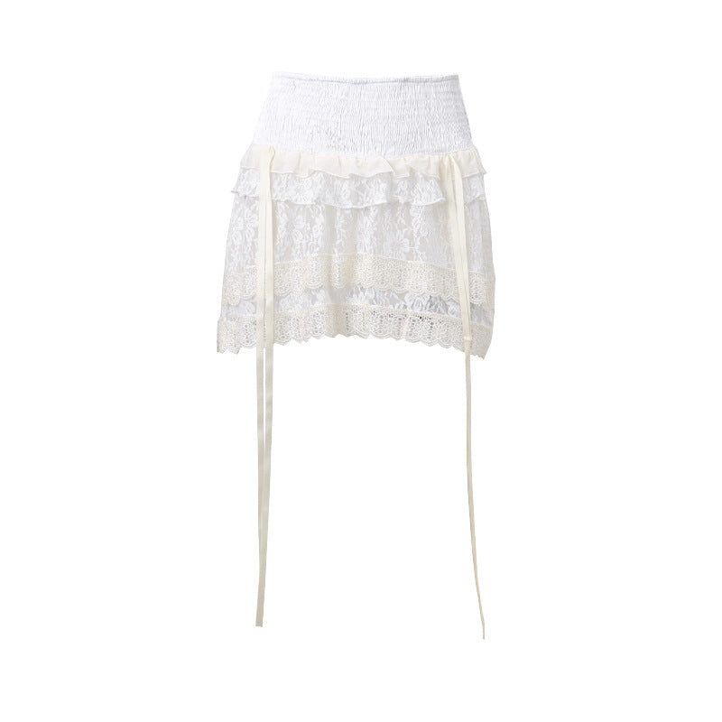 French Lace Stitching Low-Waist Skirt