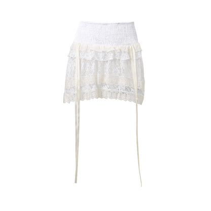 French Lace Stitching Low-Waist Skirt