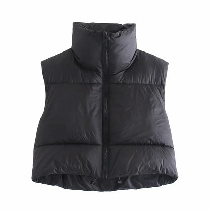 Sleeveless Zipped Stand Collar - Cotton Padded Vest (7516615704664)