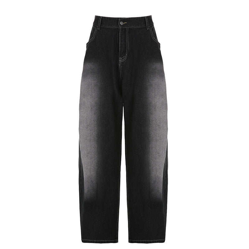 Gradient Loose-Washed Cocoon-Shaped Denim Jeans