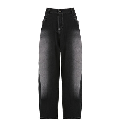 Gradient Loose-Washed Cocoon-Shaped Denim Jeans