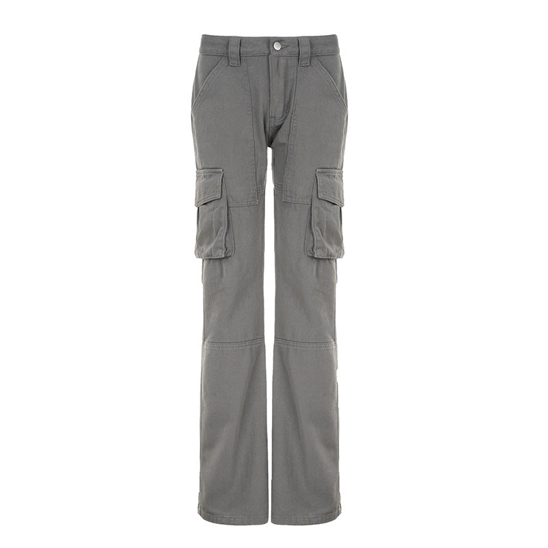 Patchwork Split-Pocket Low-Waist Cargo Denim Jeans