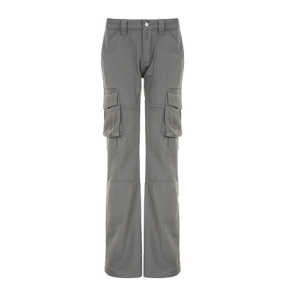 Patchwork Split-Pocket Low-Waist Cargo Denim Jeans