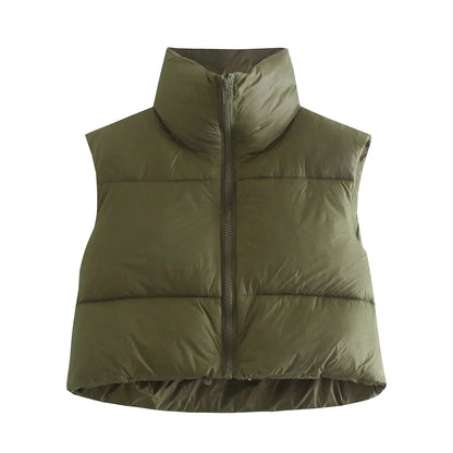 Sleeveless Zipped Stand Collar - Cotton Padded Vest (7516615704664)