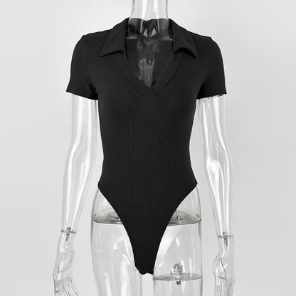Short Sleeves Polo-Collar Romper
