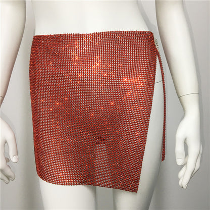 Rhinestones Slit Skirt