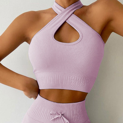 Seamless Drawstrings Cross-Halter Bra & Pants Set
