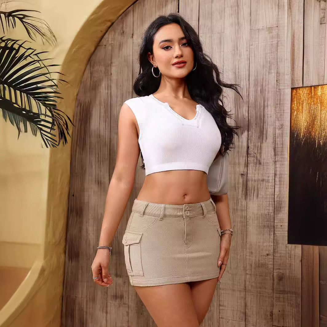 Denim Cargo Mini Skirt