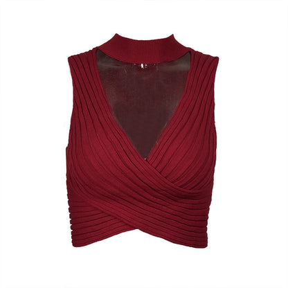 Halter Knitted Criss-Cross Crop-Top