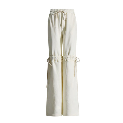 Solid Color High-Waist Drawstrings Stitching-Tied Pants (7524750000216)
