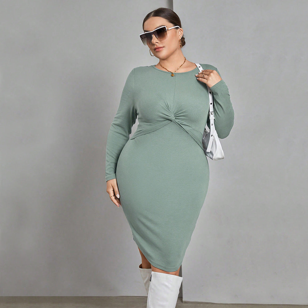 Plus-Size Long Sleeves Sheath Knitted Dress