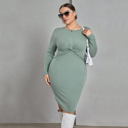 Plus-Size Long Sleeves Sheath Knitted Dress