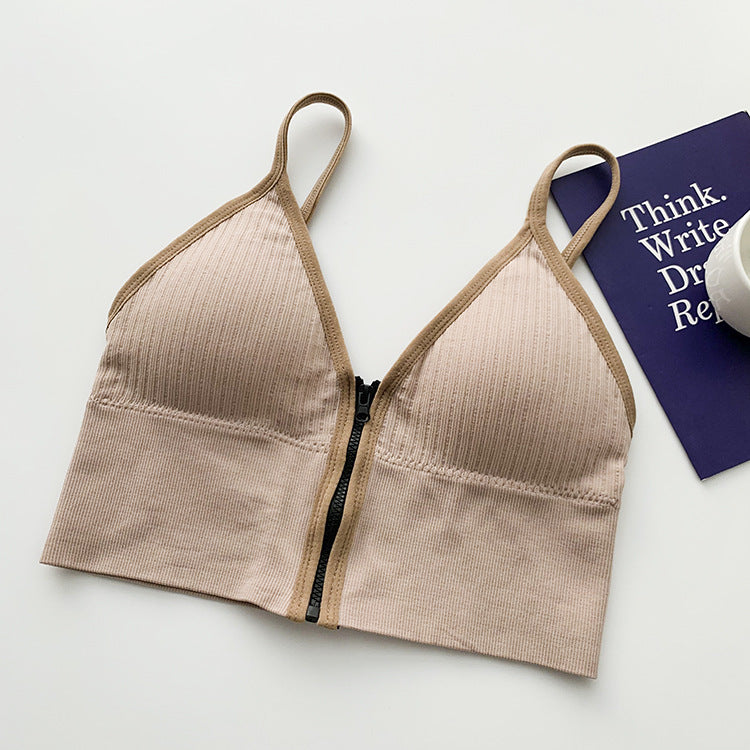 Solid Color Zipper Vest Crop-Top