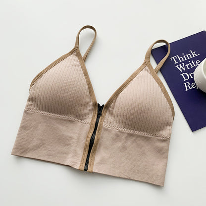Solid Color Zipper Vest Crop-Top