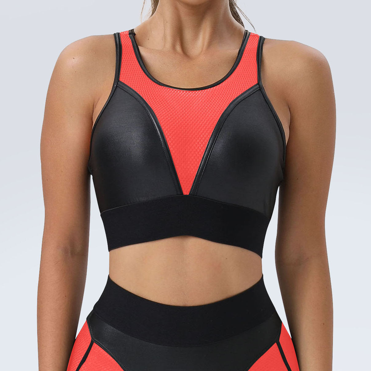 Robotic - Color Block Patchwork Sports Bra & Hip Lifting Pants Two-Piece Set (7516855861336)