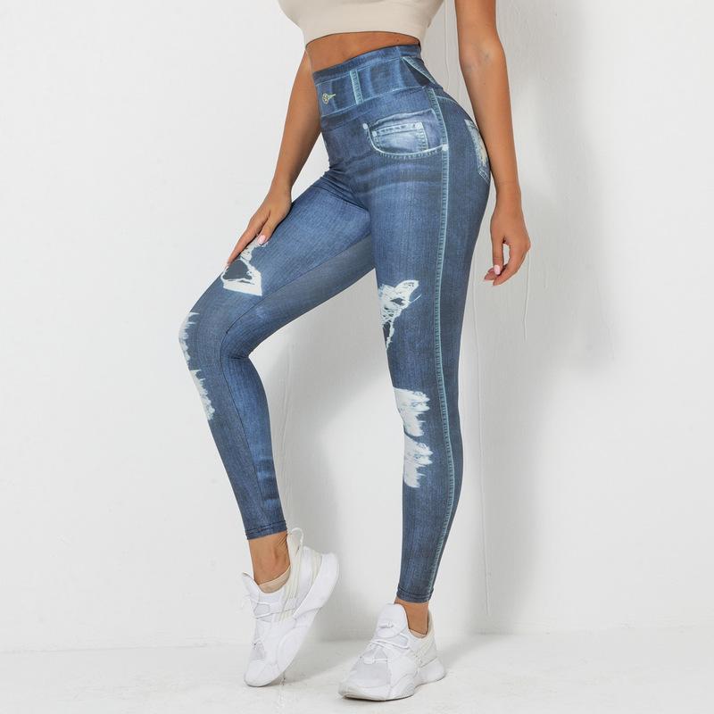 Denim Printing Elastic Yoga Pants (7524750229592)